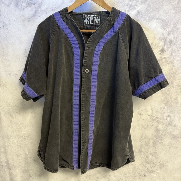 Vintage Machine Gun Shirt Mens Medium Faded Black Y2K 90s Embroidered - Picture 2 of 13